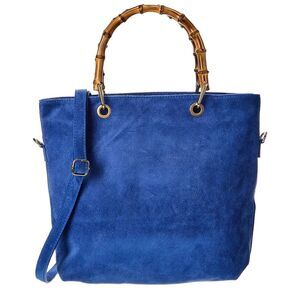 Isabella Rossetti Thea27 Bamboo Handle Suede Tote, Blue